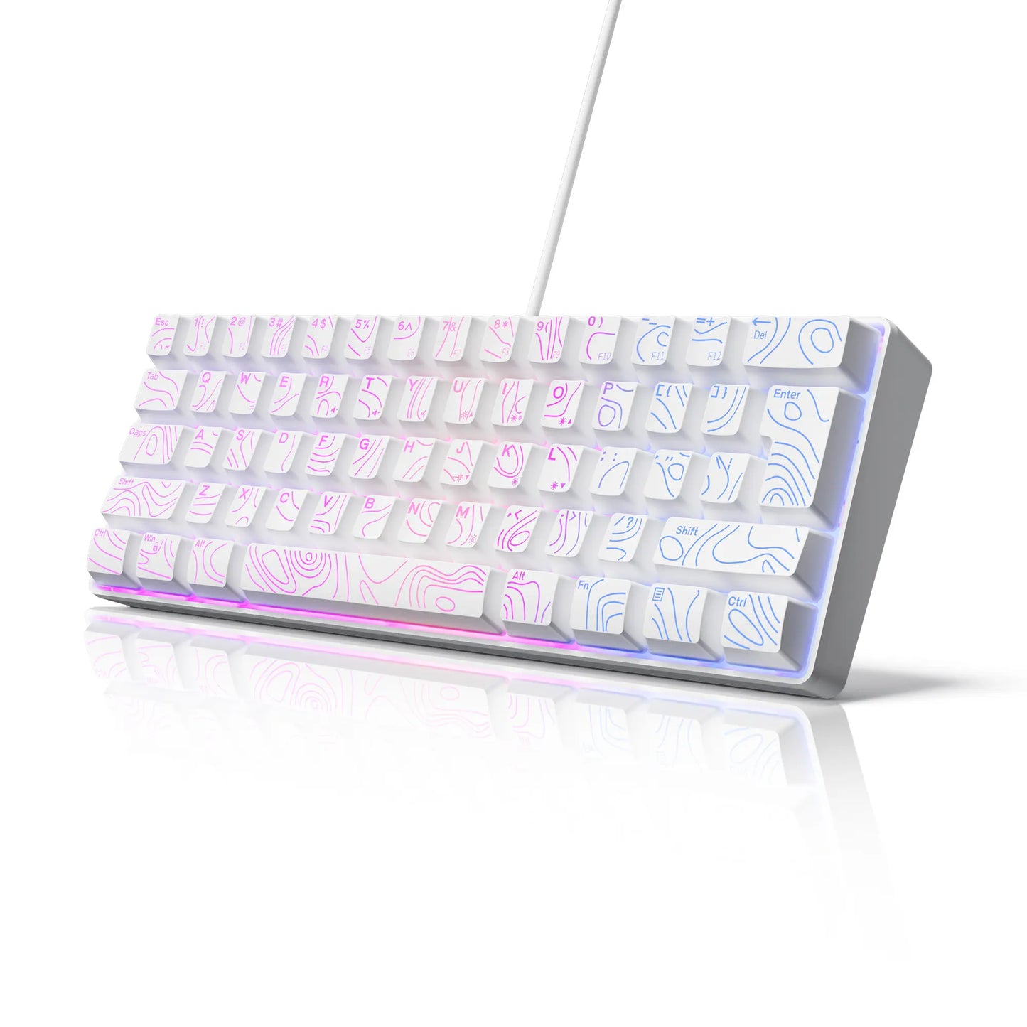 7KEYS Wired 60% Gaming Keyboard, Mini 61 Key RGB, 25 Key anti Ghosting, Ultra Compact and Portable, Compatible with PC, Mac, Laptop (Black Outline Keycaps)