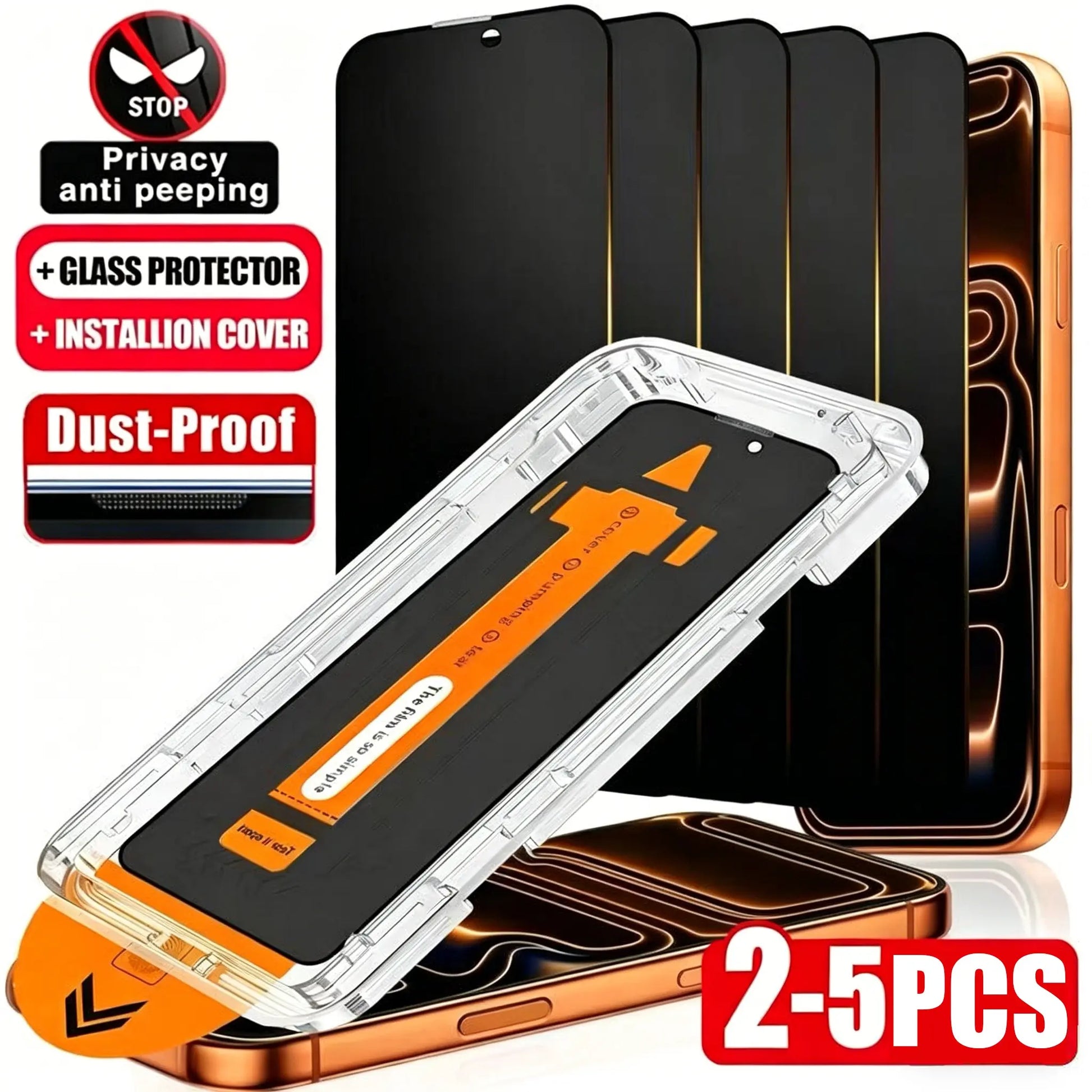 2-5 Packs Full Cover Privacy Tempered Glass Screen Protector for Iphone 17 Pro Max/16 Pro Max/17/15 Pro/17 Air/16/15/14/13/12/11/16E/Plus/Mini/X/Xr/Xs Max/7/8/Se 9H+ Hardness Ultra HD Anti-Scratch Protection, Dynamic Island Compatible Accessories