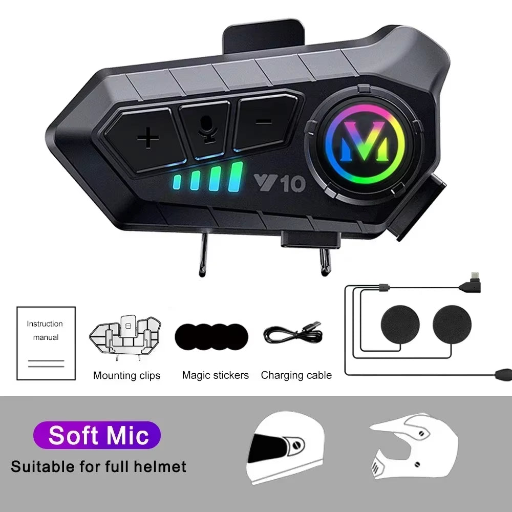 Y10 Motorcycle Helmet Headset Bluetooth 1000Mah Noise Reduction Wireless Hands-Free Waterproof Motorcycle Earphone