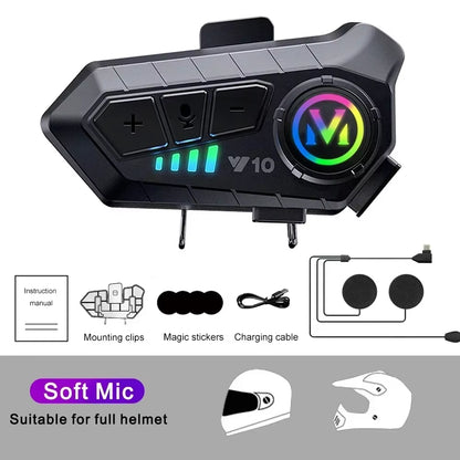 Y10 Motorcycle Helmet Headset Bluetooth 1000Mah Noise Reduction Wireless Hands-Free Waterproof Motorcycle Earphone
