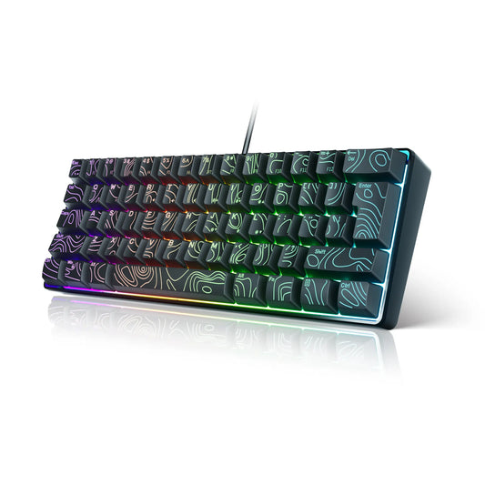 7KEYS Wired 60% Gaming Keyboard, Mini 61 Key RGB, 25 Key anti Ghosting, Ultra Compact and Portable, Compatible with PC, Mac, Laptop (Black Outline Keycaps)