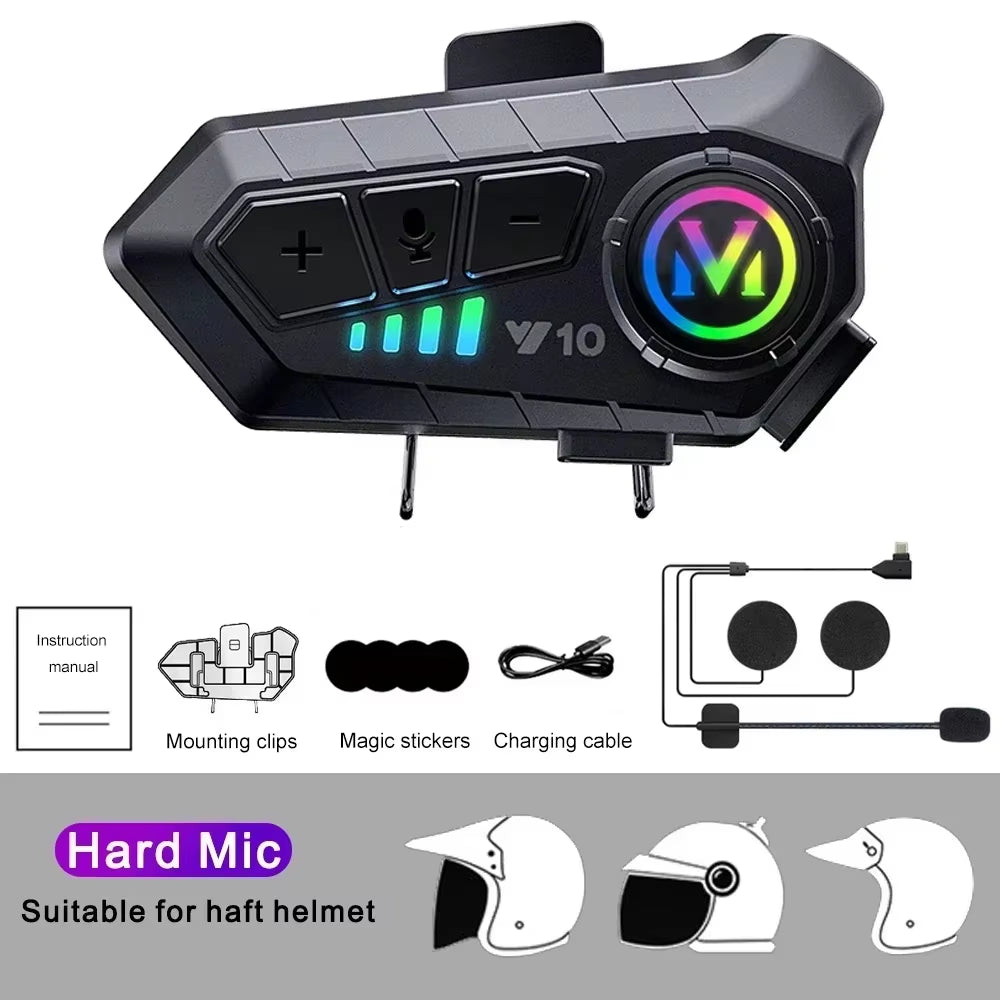 Y10 Motorcycle Helmet Headset Bluetooth 1000Mah Noise Reduction Wireless Hands-Free Waterproof Motorcycle Earphone