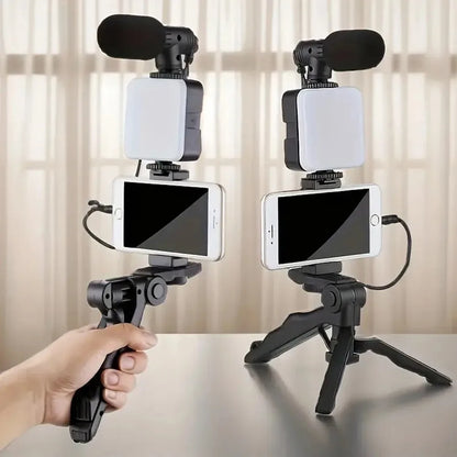 Kit De Vlogging Con Trípode, Luz LED Y Micrófono