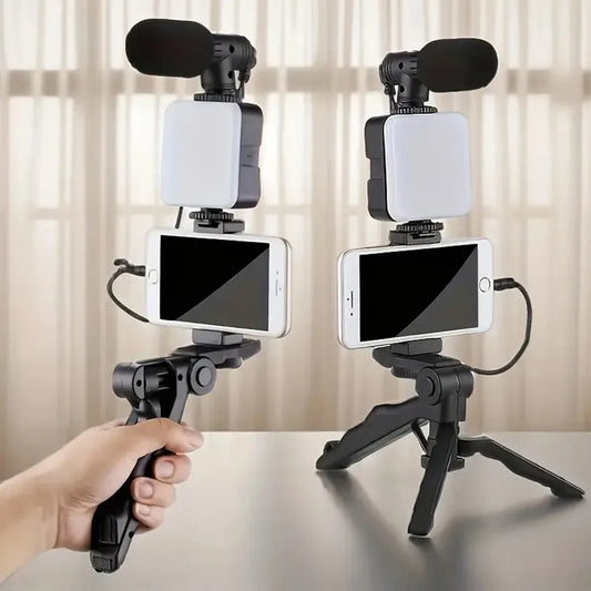 Kit De Vlogging Con Trípode, Luz LED Y Micrófono