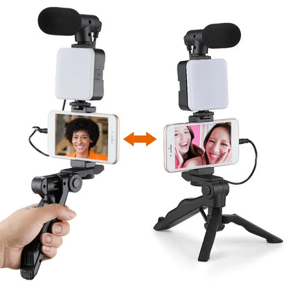 Kit De Vlogging Con Trípode, Luz LED Y Micrófono
