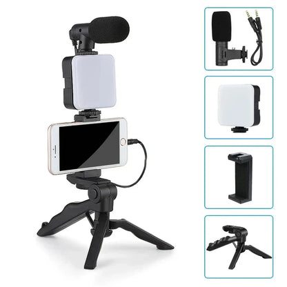 Kit De Vlogging Con Trípode, Luz LED Y Micrófono