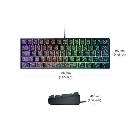 7KEYS Wired 60% Gaming Keyboard, Mini 61 Key RGB, 25 Key anti Ghosting, Ultra Compact and Portable, Compatible with PC, Mac, Laptop (Black Outline Keycaps)