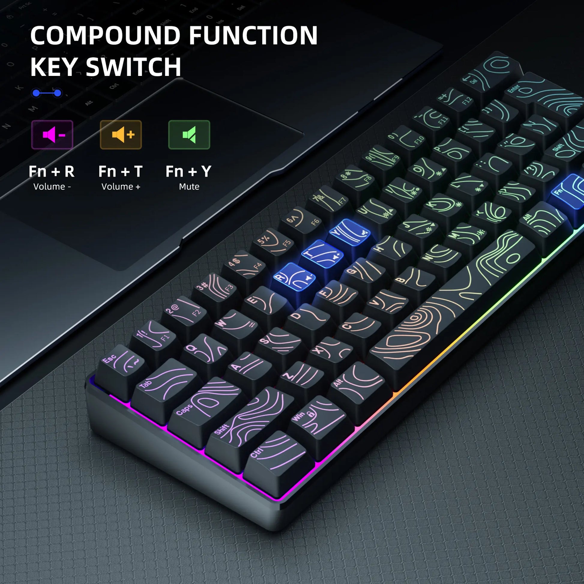 7KEYS Wired 60% Gaming Keyboard, Mini 61 Key RGB, 25 Key anti Ghosting, Ultra Compact and Portable, Compatible with PC, Mac, Laptop (Black Outline Keycaps)