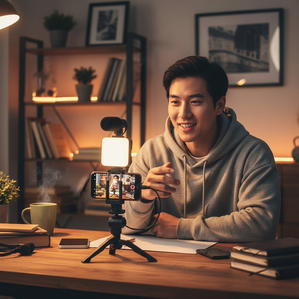 Kit De Vlogging Con Trípode, Luz LED Y Micrófono