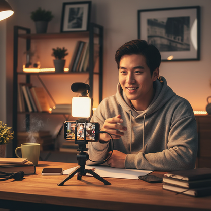 Kit De Vlogging Con Trípode, Luz LED Y Micrófono