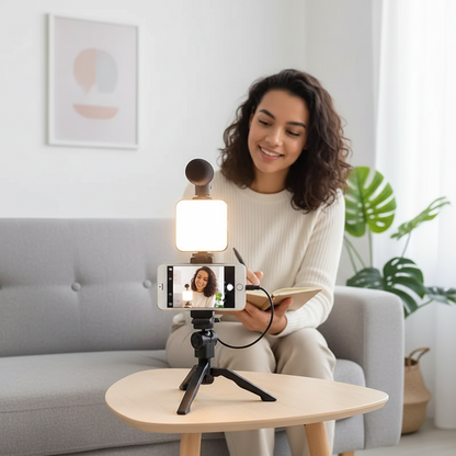 Kit De Vlogging Con Trípode, Luz LED Y Micrófono
